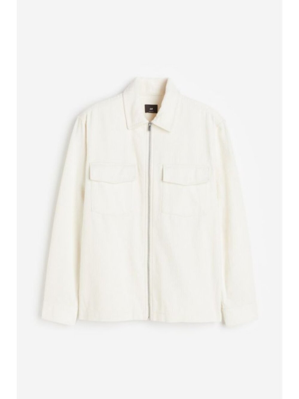 H&M Corduroy Shirt Jacket Zip Cream Off-White Size S